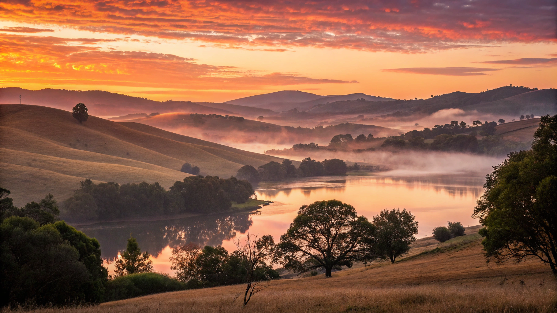 Peaceful sunrise over a calm landscape